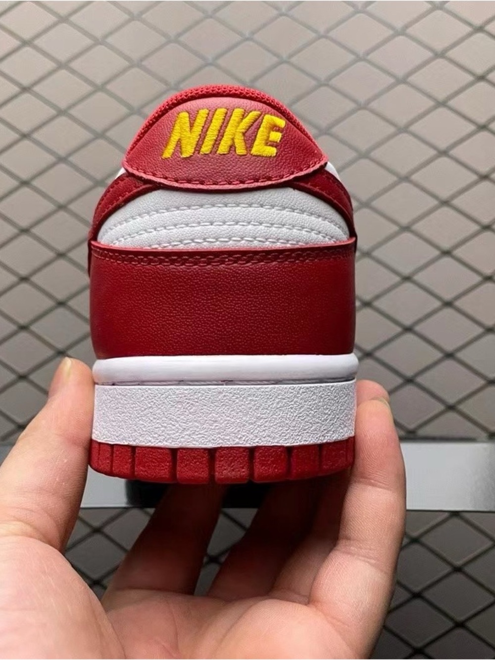 Nike Men’s Low-Top Sneaker — White/Red with Yellow Tongue Logo - Picture 2 of 4